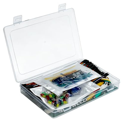 329Pcs Electronics Component Fun Kit - Jumper Wire - Precision Potentiometer - LED - Pin Headers - Alligator Clips -Tweezers 830 tie-Points Breadboard Compatible with STM32 Raspberry Pi Arduino