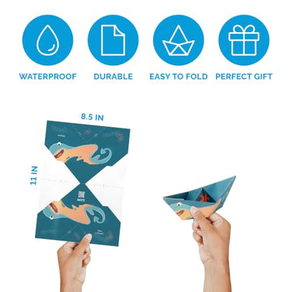 WOYS Floating Origami Boats | Marine Set | Waterproof Premium Reusable Paper | Screen-Free DIY Arts & Crafts Activity & Gift | 5 Sheets | Bath, Pool & Indoor Play - color: MARINE