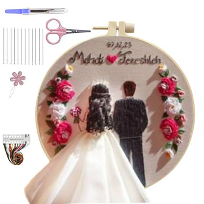 Wedding Photos Embroidery Starter Kit, Valentine's Day Gifts，DIY Needle Punch Kit, Punch Needle Kits for Beginners,Include Pre-Printed Fabric,Tools,Embroidery Hoop,Threads. (Wedding Photo No. 4) - color: Wedding Photo No. 4