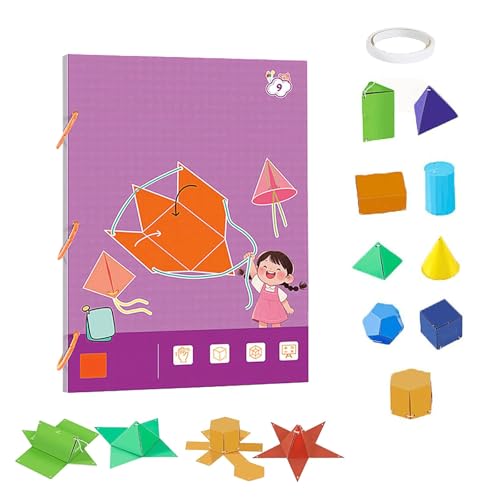 Pull String 3D Geometry Learning Book - Fun Volume & Surface Area Formula Teaching Tool with Braided Rope Design (9-Model Version) - style: Chinese version