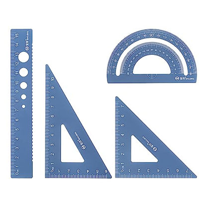 HARFINGTON 4pcs Geometry Set 15cm Metric Measure Laser Engraving Hollow Aluminum Ruler Metal Ruler Set Triangle Protractor Ruler Tool Set for Classroom, Office, Home, Dark Blue - color: Dark Blue