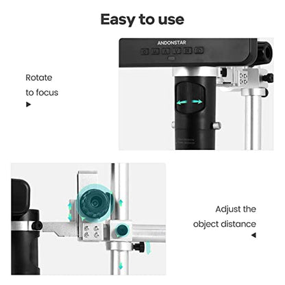 Andonstar AD246-M Digital Microscope for Adults, 3 Lens Soldering Microscope, 1080P FHD Video Record, 7 Inch LCD 500x, Coin Full View, Biological Kit with 32G Card, Prepared Slides