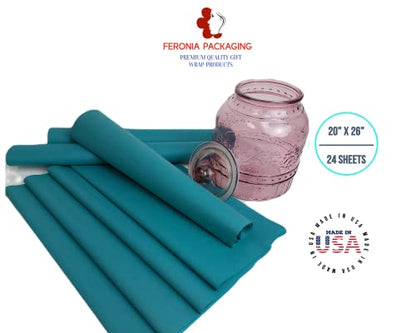 Teal Tissue Paper Squares, Bulk 24 Sheets, Premium Gift Wrap and Art Supplies for Birthdays, Holidays, or Presents by Feronia packaging, Large 20 Inch x 26 Inch - color: Teal