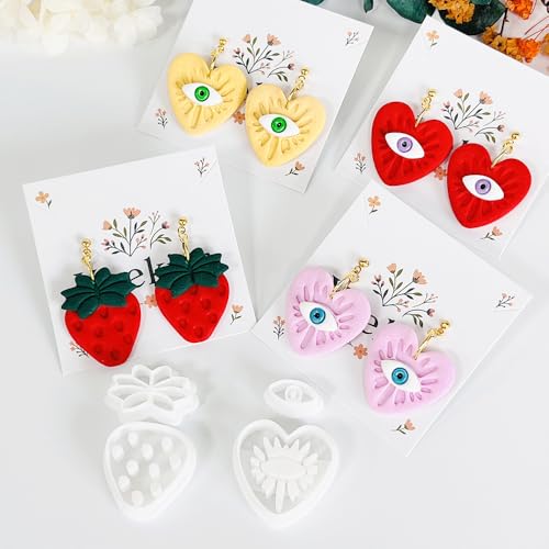 Xaekicr 4PCS Polymer Clay Cutters Set - Eye, Strawberry, Clover Heart Shape Clay Earring Cutters for DIY Jewelry Making, Clay Tools and Polymer Clay Molds - color: 2A color