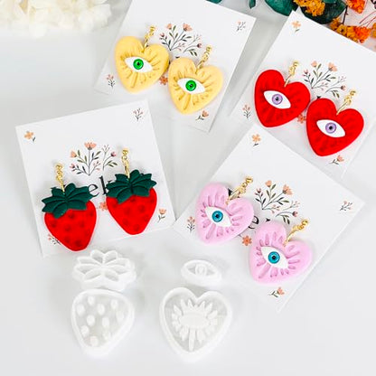 Xaekicr 4PCS Polymer Clay Cutters Set - Eye, Strawberry, Clover Heart Shape Clay Earring Cutters for DIY Jewelry Making, Clay Tools and Polymer Clay Molds - color: 2A color