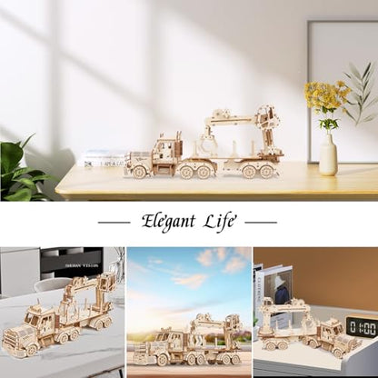 3D Wooden Puzzle for Adults, Wooden Mechanical Truck Crane Puzzles, DIY Model Building Kit Handicraft Wood Craft Hobbies Toy, Birthday for Hobbyist Teens Family Women Men, 428 Pieces - style: Truck Crane