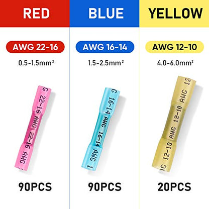 TICONN 200PCS Heat Shrink Butt Connectors, Crimp Wire Connectors Kit - size: Mix 200 PCS