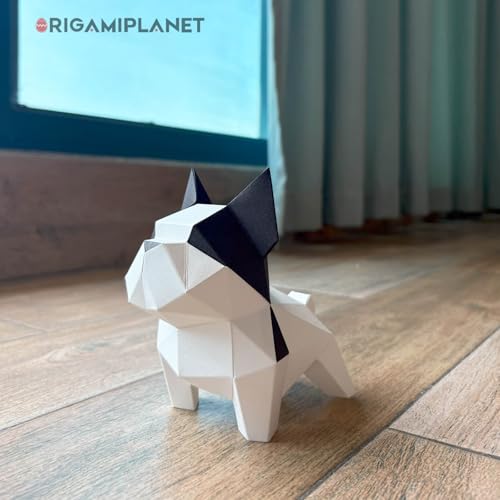 Bulldog 3D Origami Paper Craft Kit, Easy DIY Pre-Cut Puppies Paper Sculpture Model for Adults, Cute Animal Handmade Home Decor Papercraft Gift Set for Beginners