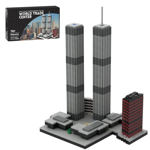 World Trade Center Building Blocks Set for Adults, 982PCS 1/2000 World Famous Landmark Street Scene Building Bricks Set, DIY Assembly New York Architecture Model Gift - style: World Trade Center