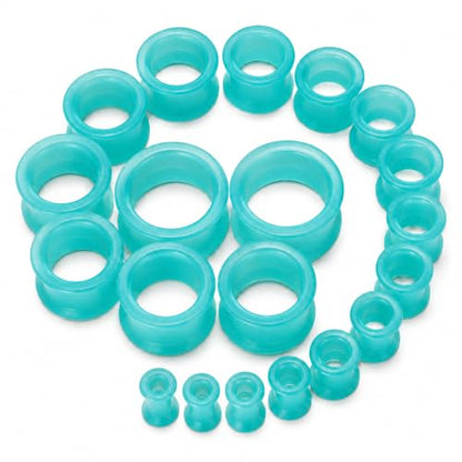 Oyaface 20 PCS Piercing Tunnel Set Soft/Hard Silicone Flesh Ear Plugs 2g-25mm Flexible Ear Stretching Gauge Expander - color: Turquoise