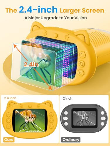 Microscope for Kids, 2.4 Inch Digital Microscope with 1000X Magnification, Handheld Camera Mini Pocket Magnifying Glass, Educational Birthday Gifts Toys for Ages 3+, Yellow - color: Yellow