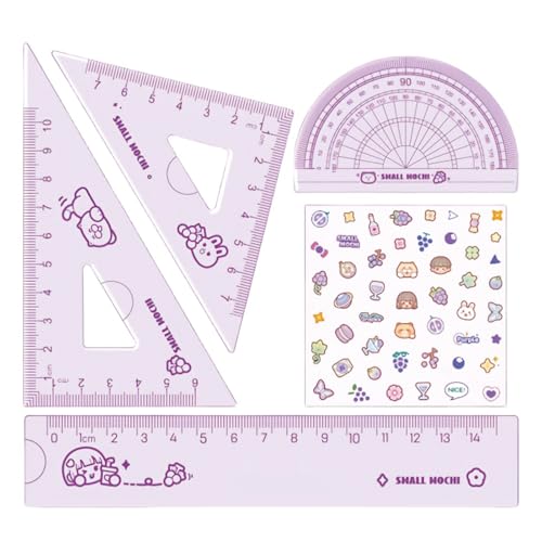 4 Pieces Purple Flexible Rulers Set 15cm Soft PVC Bendable Rulers Shatterproof Straight Ruler Triangle Ruler Straight Edge Protractor Math Geometry Tool Office School Supplies (Purple) - color: Purple