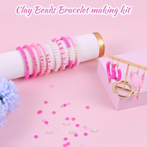 Wuollgess 3500 PCS Clay Beads Bracelet Making Kit, Pink Beads for Crafts - color: Pink