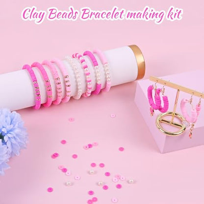 Wuollgess 3500 PCS Clay Beads Bracelet Making Kit, Pink Beads for Crafts - color: Pink