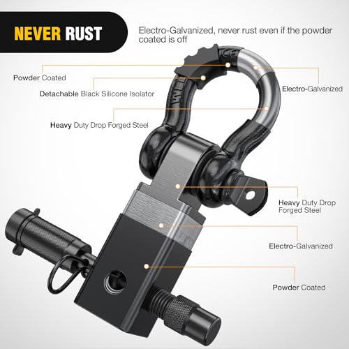 Nilight 3/4" Anti-Theft D Ring Shackle Hitch Receiver 2" Solid Towing Kit | 45000 LBs Breaking Strength 5/8" Trailer Hitch Lock Pin Heavy Duty Solid Towing Kit for Trucks Off Road Black - color: Hitch w/ Lock Pin Black