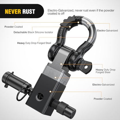 Nilight 3/4" Anti-Theft D Ring Shackle Hitch Receiver 2" Solid Towing Kit | 45000 LBs Breaking Strength 5/8" Trailer Hitch Lock Pin Heavy Duty Solid Towing Kit for Trucks Off Road Black - color: Hitch w/ Lock Pin Black