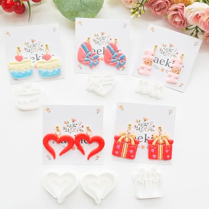 Mother’s Day Polymer Clay Cutters & Stamp Set - 12pcs Sharp & Durable Mom, Heart, Cake, Carnation & Gift Shapes for DIY Earring Jewelry Making, Soft Clay Crafts & Holiday Supplies - color: 2T color