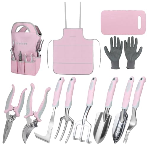 Pink Garden Tools Set 12-Piece, Gardening Gifts for Women - color: pink