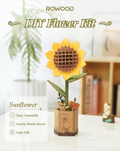 rowood 3D Wooden Puzzles for Adults, Mother's Day DIY Artifical Flower Craft Kit,Botanical Collection Home Decor, Valentine's Day/Thanksgiving Day/Christmas/Birthday Gift -Sunflower - style: Sunflower