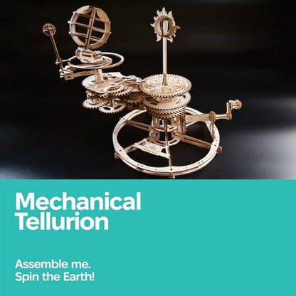 UGEARS Mechanical Tellurion 3D Puzzle - 3D Wooden Puzzled for Adults, Solar System Model Kit, Wooden Model Kits for Adults to Build, Mechanical Models Brain Teaser Puzzle