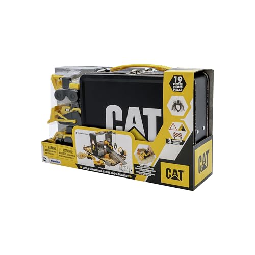 CAT Construction Toys, Store N Go Playset - Tin Travel Case Transforms into Multi-Level Worksite, Includes 2 Little Machines Vehicles & 10 + Accessories, Portable STEM Toy for Kids Ages 3 + - style: Compound Store N Go Playset