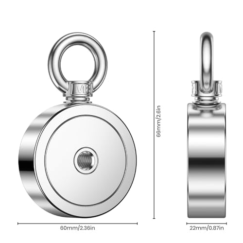 FINDMAG 750 LBS Magnet Fishing Kit, 2.36 Inch Double Sided Strong Magnet - color: Double Hole, size: 2.36 inches(60mm)-750lb