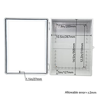 Zulkit Junction Box ABS Plastic Waterproof IP65 Electrical Boxes Hinged Shell Clear Cover Outdoor Universal Project Enclosure with Mounting Plate and Wall Brackets 15.4x11.4X 6.3inch (390x290x160 mm) - size: 15.4" x 11.4" x 6.3"
