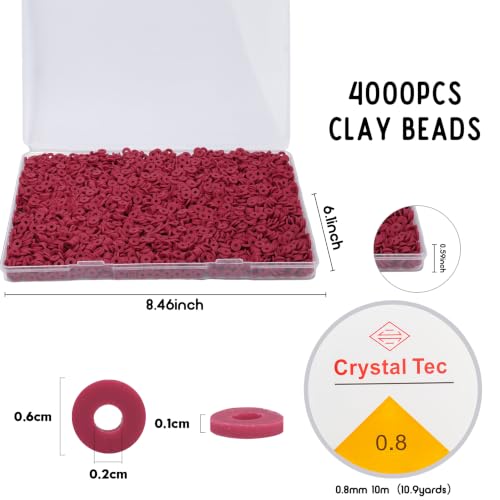 4000pcs Magenta Clay Beads,6mm Heishi Bead Polymer Flat Round Disc Bulk Beads for Jewelry Making,DIY Friendship Bracelet and Necklace Craft - color: Magenta