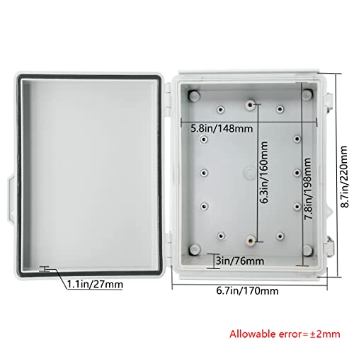 Zulkit Junction Box ABS Plastic Dustproof Waterproof IP67 Electrical Boxes Hinged Shell Outdoor Universal Project Enclosure Grey, Stainless Steel Buckles 8.7 x 6.7 x 4.3 Inch - size: 8.7"x6.7"x4.3" GC k