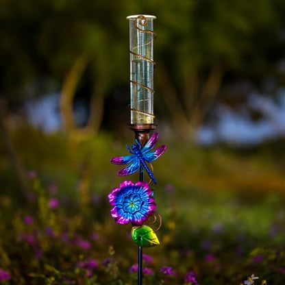 Stargarden Rain Gauge Outdoor, Dragonfly Solar Rain Gauge - color: purple dragonfly