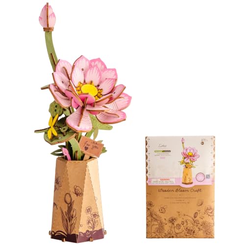 3D Flower Wooden Puzzle for Adults-Pink Lotus, DIY Wooden Flowers - style: TW - Lotus