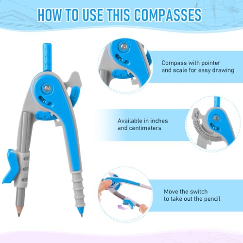 Eboot Student Geometry Math Set, Drawing Compass and 6 in, Blue - color: Blue
