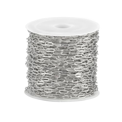 UMAOKANG 10 Meters Stainless Steel Jewelry Chains Soldered Paperclip Chains Bulk on Spool Necklace Bracelet DIY Jewelry Chain Roll - color: Steel, size: 2.5mmx6.4mm