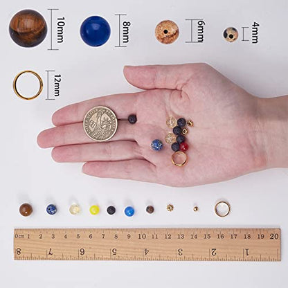 SUNNYCLUE 1 Box 310Pcs DIY Multilayer Solar System Bracelet Making Kit Natural Gemstone Universe Galaxy Nine Guardian Planets Necklace Beading Christmas Bracelet Jewelry Making Starter Craft Supplies - color: 6mm 8mm 10mm Beads 12mm Rings Plastic Box