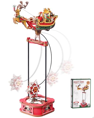 ROKR 3D Wooden Puzzle Santa on Sleigh Gravity Swing Series Wooden Model Kits DIY Dynamic Balance Christmas Decor,Mechanical Model Building Kit, for Teens and Adults - style: Santa on Sleigh