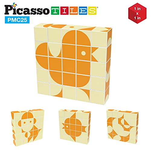 PicassoTiles 25 Piece Magnetic Puzzle Game Magic Cube Puzzles Brain Teaser Set Kids Toy Magnet Pattern Block Matching Toys with Free Ideabook 150+ Inspirations Included STEM Learning Early Education