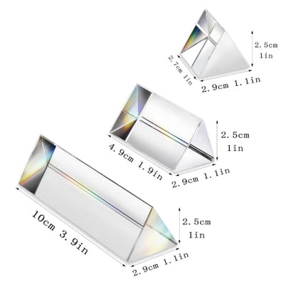 3PCS Crystal Prisms Set 1"/2"/4" Glass Prism Optical Triangular Prism Props - size: 1"/2"/4"