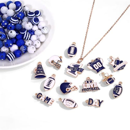 2200PCS+ Game Day Beads Charms for Bracelet Making Polymer Clay Beads Crystal Pearl Letter Gold Spacer Beads Football Charms for Game Day Bracelet Necklace Making DIY Crafts - color: Blue White