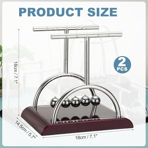 PATIKIL 2 Pack Newtons Cradle, Newton's Cradle Pendulum 5 Balance Balls Desk Toys Gravity Ball Cool Funny for Physics Toys Adults Science Men Office Desk Decor Home Gift, T-Shaped, L - size: Large