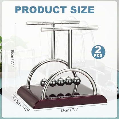 PATIKIL 2 Pack Newtons Cradle, Newton's Cradle Pendulum 5 Balance Balls Desk Toys Gravity Ball Cool Funny for Physics Toys Adults Science Men Office Desk Decor Home Gift, T-Shaped, L - size: Large