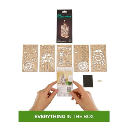 UGEARS Old Clock Tower, 3D Puzzle, 7.87-inch Height, Wooden Model Kits for Adults Clock Kit for Do It Yourself Wood Building Kit for Adult Mechanical Puzzle