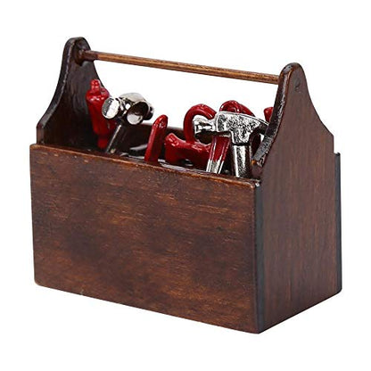 Doll House Toolbox,Eecoo Miniature Tool Box Wooden Toolbox Model for 1/12 Doll House Accessories with 8PCS Metal Tools Set