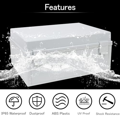 Junction Box IP65 Waterproof Electrical Box Outdoor ABS Plastic Project Box Hinged Shell Universal Enclosure Box with Mounting Plate, Wall Brackets, Cable Glands 15.7" x 11.8" x 7.1" - color: Grey, size: 15.7" x 11.8" x 7.1"