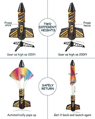 SainSmart Jr. Rocket Launcher for Kids, 200 Feet of Flight Altitude, Motorized Air Rocket with Parachute, Self-Launching Outdoor Toy with Safely Land, Black - style: Classic Black