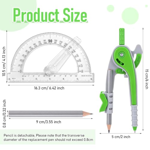 Zonon 2 Pcs Protractor and Compass Set, Swing Arm Protractor, Green Clear - color: Green and Clear