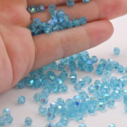 1000pcs 4 mm Bicone Crystal Beads Faceted Crystal Glass Beads Bulk for Jewelry Making DIY Necklace Bracelet Earring (Aquamarine AB Color) - color: Aquamarine AB
