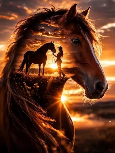 BYGFHLYW Horse Sunset Diamond Painting Kit for Adults, Diamond Art 12X16In - color: KM1146-1