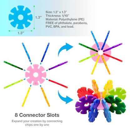 PicassoTiles Building Chip Interlocking Disc Construction Blocks in Light Blue Color STEM Learning Early Education Toy Engineering Playset Child Brain Development for Toddlers Child Kids Age 3+ PTF108 - color: Lblu