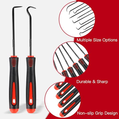 Rindion 10PCS Pick Set Mechanic, Hook and Pick Tool Set with Non-Slip Grip, Long & Mini Automotive Pick Set for O-Ring, Seal & Gasket Removal, Car Repair, Mechanical and DIY Use(Red)