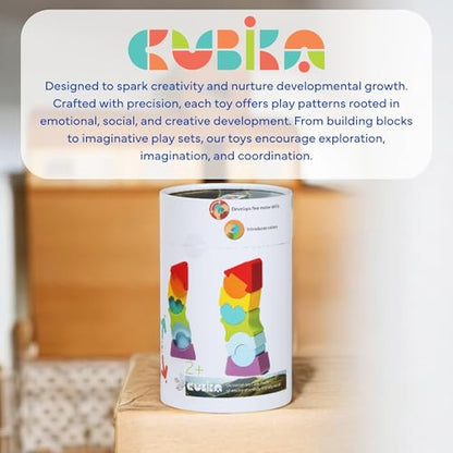 CUBIKA Flexible Tower Wooden Toy– Montessori Puzzle for Toddlers Ages 3+– Size and Shape Sorting Kids Stacking Toy– FSC-Certified Wood, German Water-Based Paints, Travel-Friendly - style: Flexible Tower